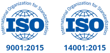 Logo ISO 9001:2015 und 14001:2015
